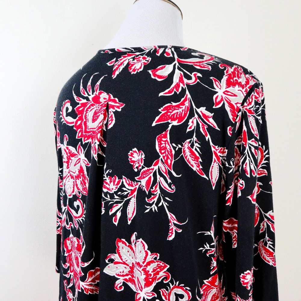 J Jill Size L Wearever Collection Jersey Knit Tee Floral Black Red - Picture 5 of 8